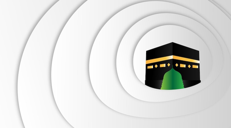 Vector estandarte del festival de eid al adha con kaaba y medina