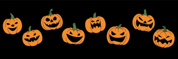 Estandarte de Halloween largo y horizontal sin costuras estandarte de Jack O Lantern sin costuras de Halloween de calabaza