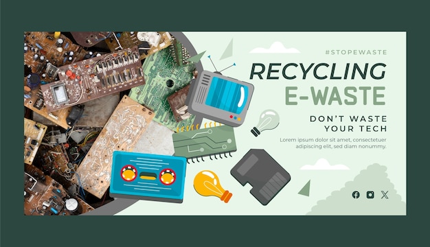 Estandarte horizontal de desechos electrónicos dibujado a mano