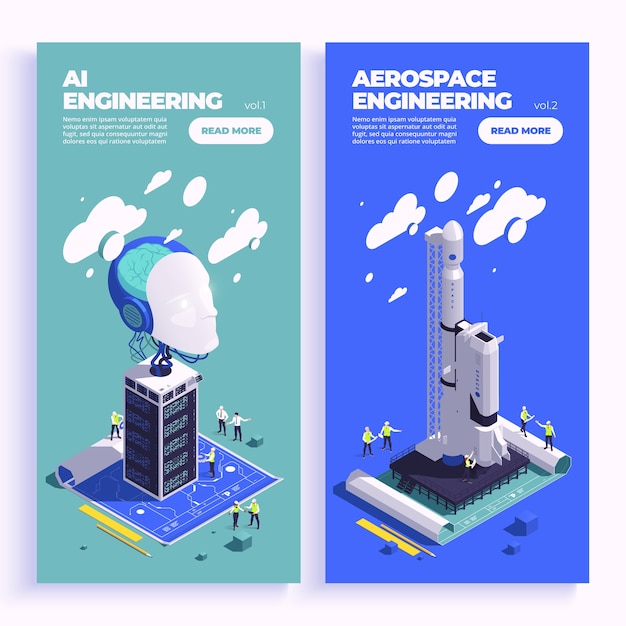 Estandarte de ingeniería en estilo isométrico
