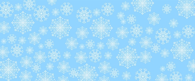 Estandarte de invierno vectorial azul y blanco con decoraciones de copos de nieve