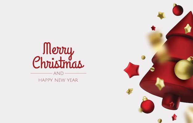 Estandarte de Navidad Diseño de fondo de Xmas de árbol de Navidad 3D Estrella de oro Confeti de oropel de oro Cabecera de Navidad Horizontal para plantilla de sitio web Vista superior plana