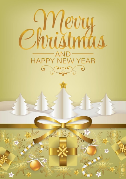estandarte de Navidad feliz y elementos de Navidad de fondo