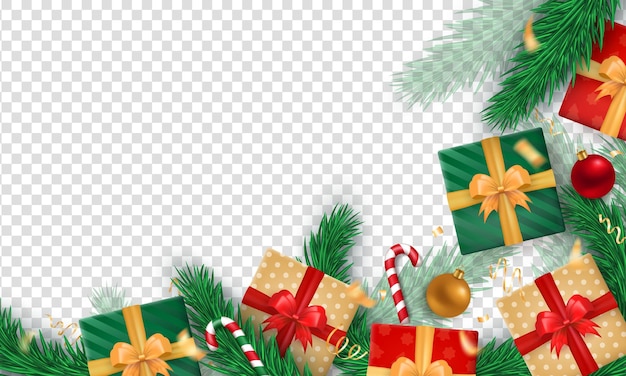 Estandarte de Navidad transparente con cajas de regalos 3D cañas de caramelo a rayas gafas de árbol de Navidad