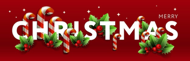 Estandarte de Navidad Xmas composición horizontal hecha de bastones de caramelo de Navidad y Santa fruta de Navidad