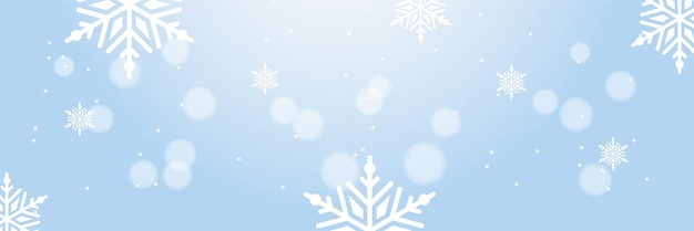 Estandarte navideño azul y blanco con copos de nieve Estandarte de felicitación de Feliz Navidad y Feliz Año Nuevo Título de fondo horizontal de año nuevo carteles de carteles sitio web Ilustración vectorial