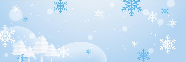 Estandarte navideño azul y blanco con copos de nieve Estandarte de felicitación de Feliz Navidad y Feliz Año Nuevo Título de fondo horizontal de año nuevo carteles de carteles sitio web Ilustración vectorial