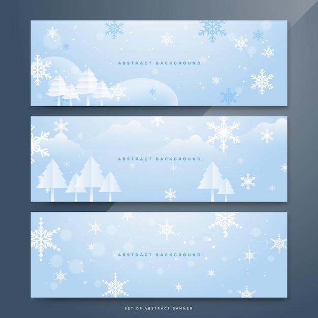 Estandarte navideño azul y blanco con copos de nieve Estandarte de felicitación de Feliz Navidad y Feliz Año Nuevo Título de fondo horizontal de año nuevo carteles de carteles sitio web Ilustración vectorial