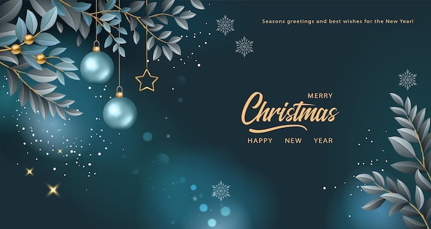 Estandarte navideño Una composición de decoraciones navideñas ramas doradas con hojas y copos de nieve