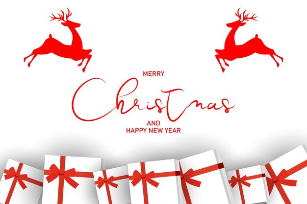 Estandarte navideño con regalos sobre un fondo blanco Cajas de regalos con cintas rojas