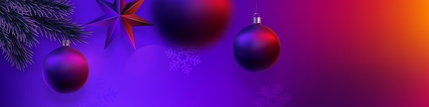 Vector estandarte de neón de navidad fondo festivo con bolas en 3d