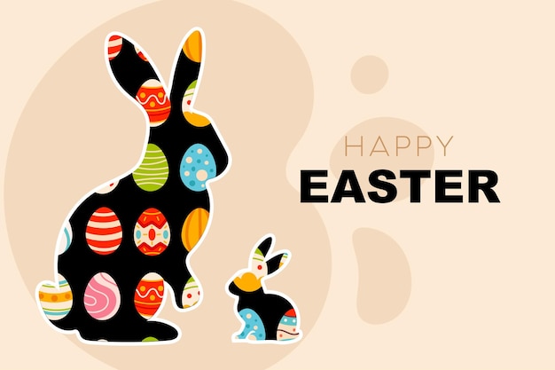 Estandarte de Pascua con elegante silueta negra Conejo de Pascuas con huevos decorados