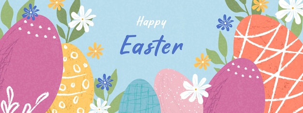 Estandarte de Pascua feliz Diseño de Pascua de moda con tipografía y huevos de Pascua pintados a mano