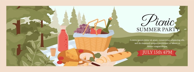 Estandarte plano de picnic de verano