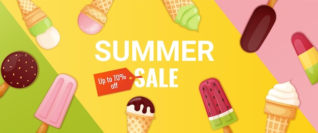 Estandarte promocional de venta de verano con helado