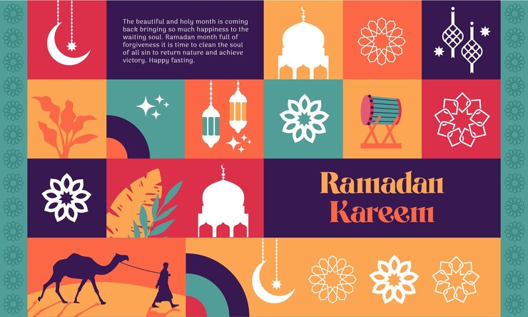 Vector estandarte del ramadán patrón islámico y silueta ilustración colorida