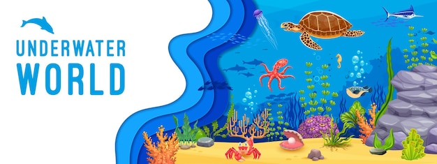 Estandarte submarino del oceanario con animales marinos
