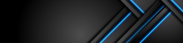 Estandarte técnico abstracto negro con luces de neón azules brillantes