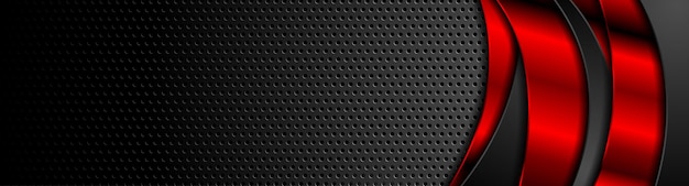 Estandarte de tecnología de ondas abstractas rojas y negras