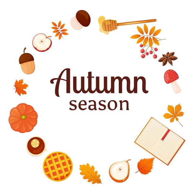 Estandarte de la temporada de otoño con diferentes elementos