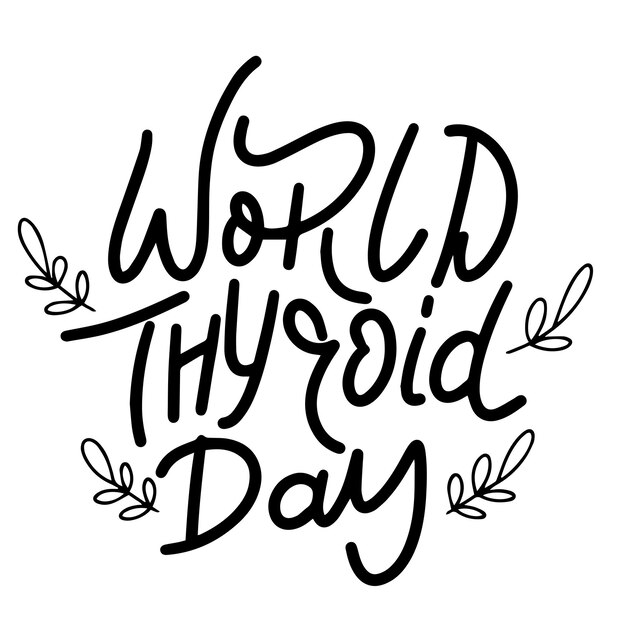 Estandarte de texto del Día Mundial de la Tiroides dibujado a mano por arte vectorial