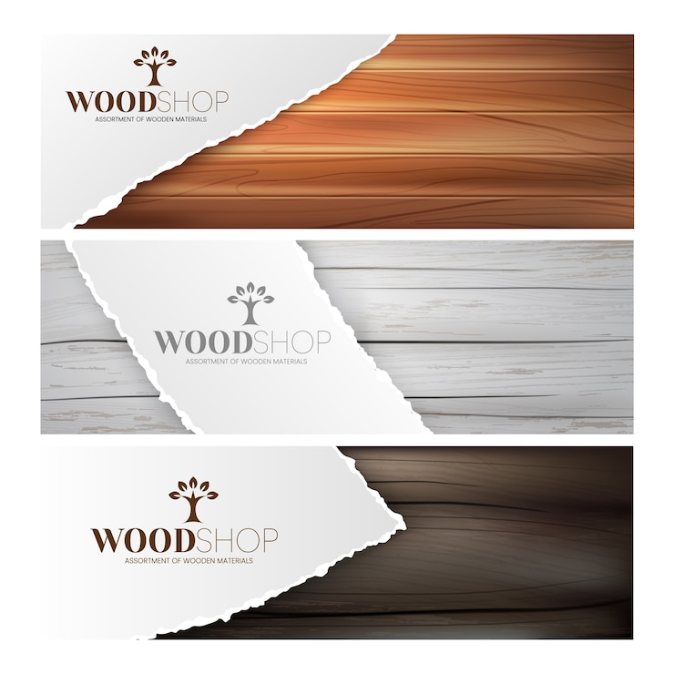 Vector estandarte de textura de madera establecido en estilo realista