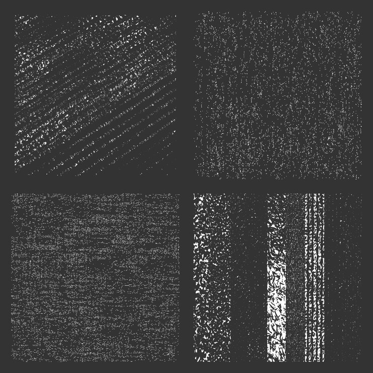 Vector estandarte de textura de pared desordenada en blanco y negro en un paquete de cuatro