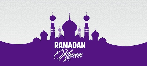 Estandarte de las vacaciones de Ramadán Kareem con mezquita musulmana
