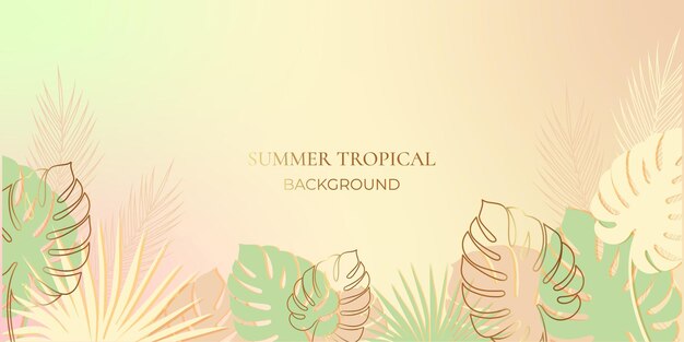Estandarte de verano con hojas tropicales Fondo tropical Ilustración vectorial en colores pastel