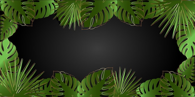 Estandarte de verano con plantas tropicales en un fondo oscuro Ilustración vectorial