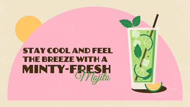 Estandarte de verano retro con ilustración de cóctel de mojito de menta