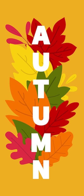 Estandarte vertical cartel de otoño con hojas y bayas de otoño sobre un fondo blanco