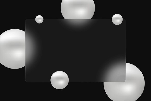 Estandarte de vidrio hecho de vidrio esmaltado transparente con esferas blancas sobre un fondo negro
