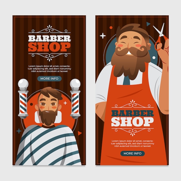 Estandartes de barbería en diseño plano