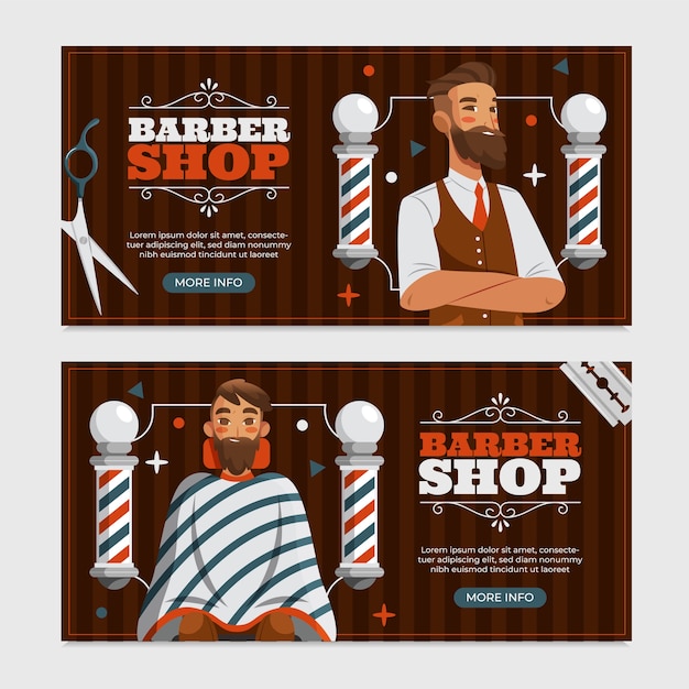 Estandartes de barbería en diseño plano