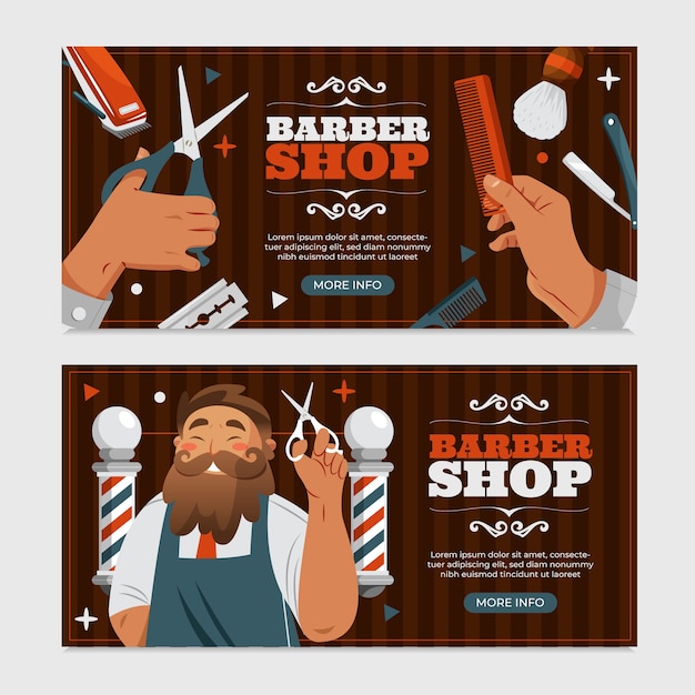 Estandartes de barbería en diseño plano