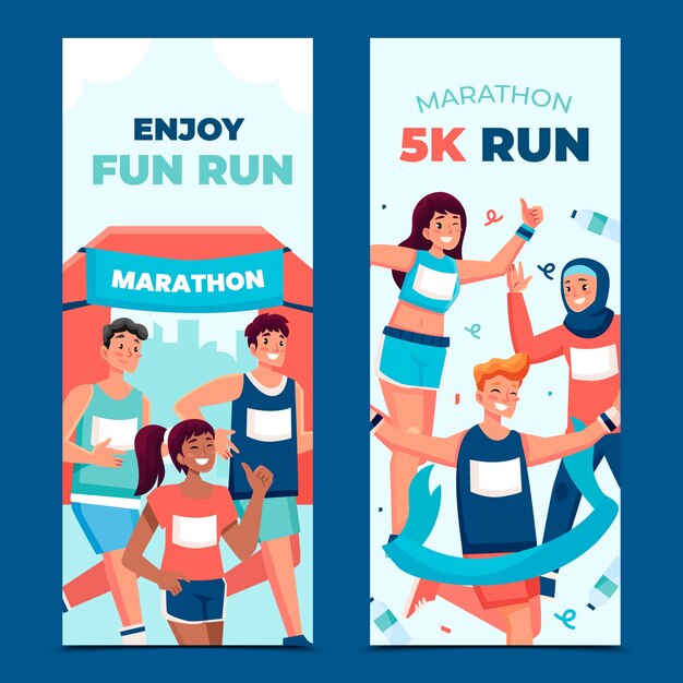 Vector estandartes de maratón de la ciudad en diseño plano