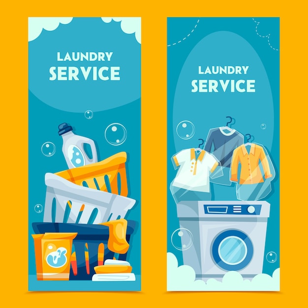 Vector estandartes verticales de servicio de lavandería de diseño plano