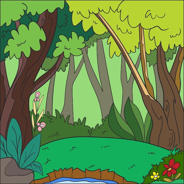 Vector estanque de fondo de naturaleza de ilustración vectorial en la selva
