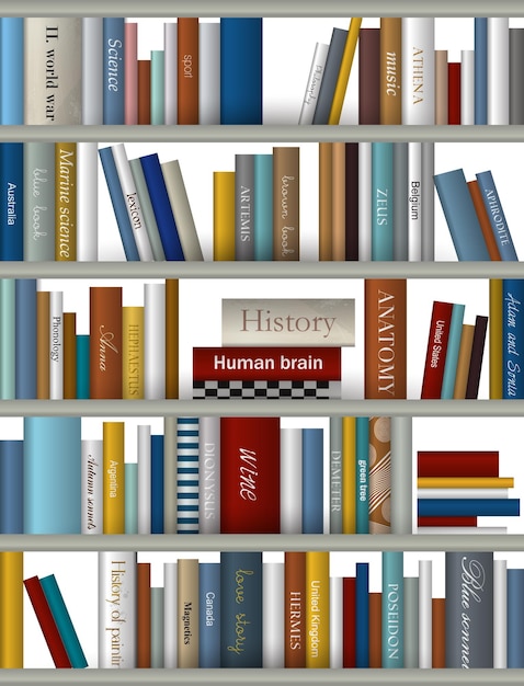 Estante de libros Ilustración vectorial Librería interior