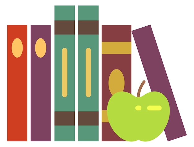 Estante de libros con manzana verde Educación icono plano