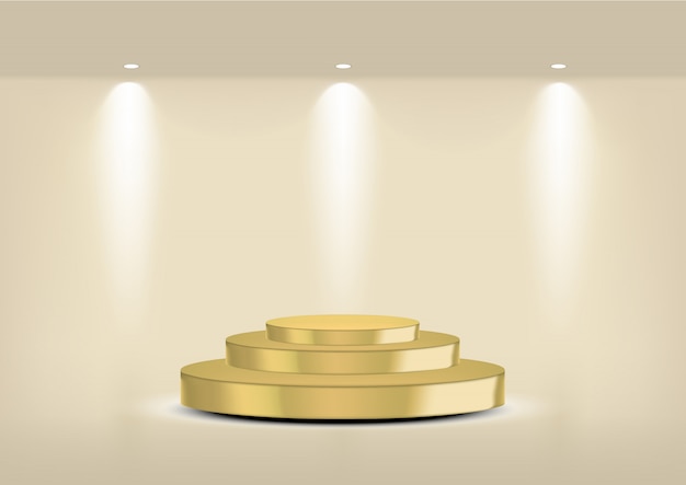 Vector estante de oro vacío realista para interior para mostrar producto