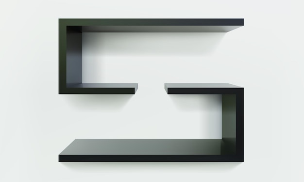 Estante rectangular doble negro vacío o nicho en maqueta 3D de pared