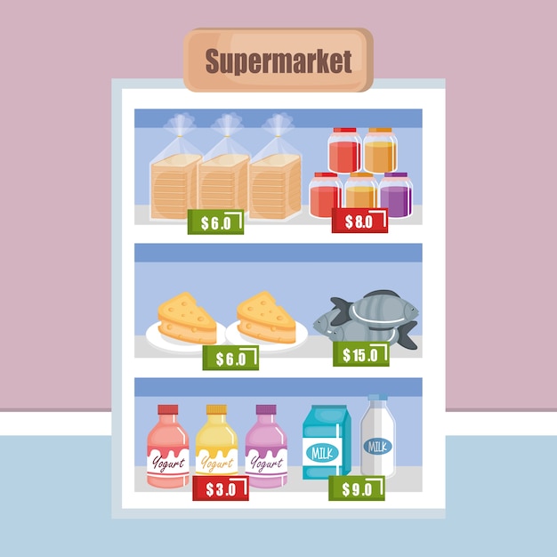 Estante de supermercado con productos