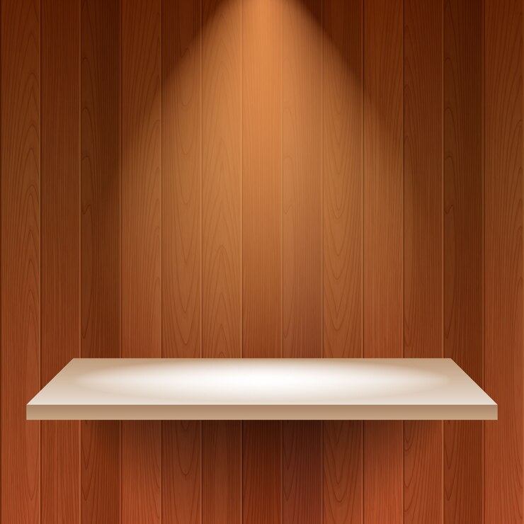 Vector estante vacío en el fondo de madera.