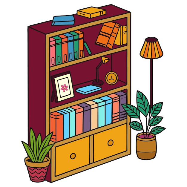 Una estantería con libros con ilustraciones de plantas