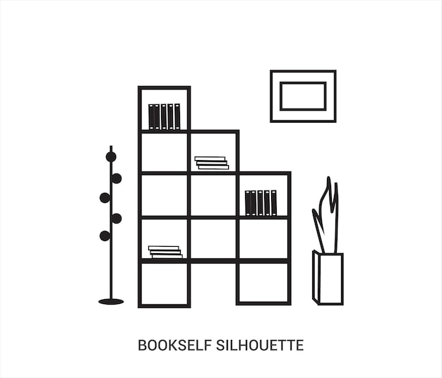 Estantería vectorial libre con silueta de libros aislada sobre fondo blanco dibujada a mano