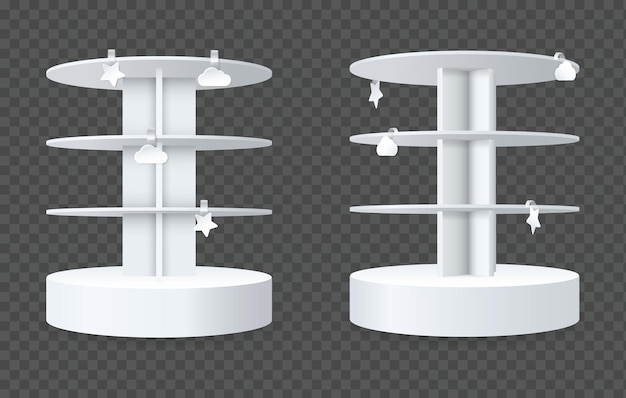 Vector estanterías de forma redonda para la venta de mercancías al por menor en supermercados estanterías vacías blancas