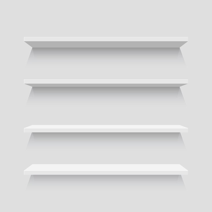Vector estantes blancos vacíos para la tienda. ilustración vectorial