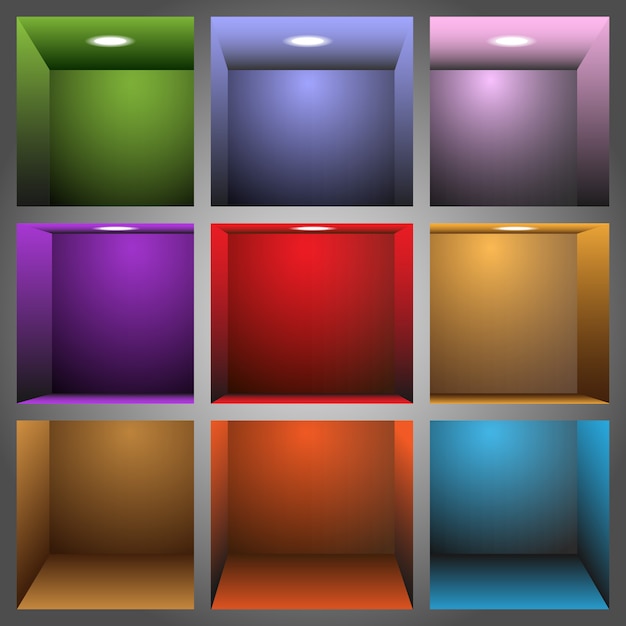 Vector estantes coloridos 3d